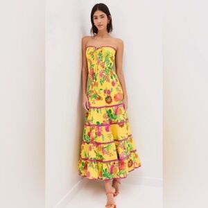 FARM Rio Strapless Yellow Floral Dress